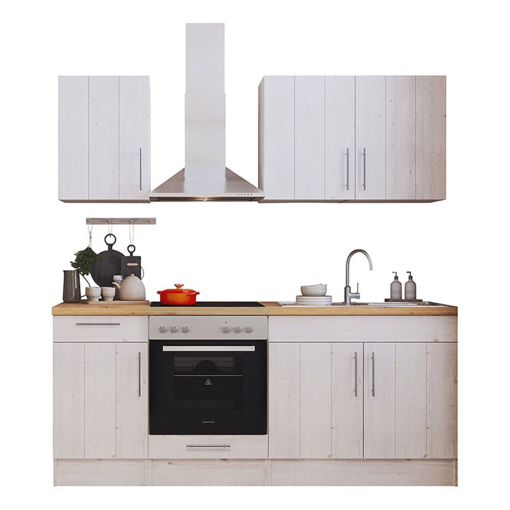 Köögikomplekt Respekta Country 2,1 m, valge, keraamiline pliit