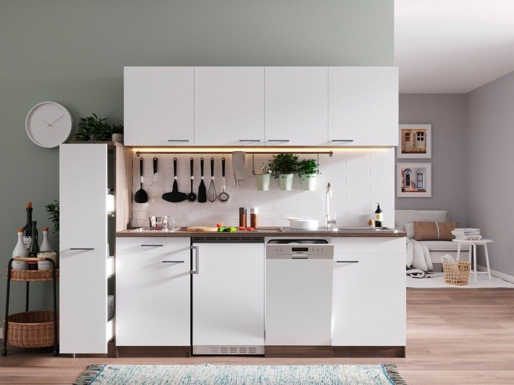 Miniköök Hilde Respekta 2,25 m valge/tamm, keraamilise pliidiga