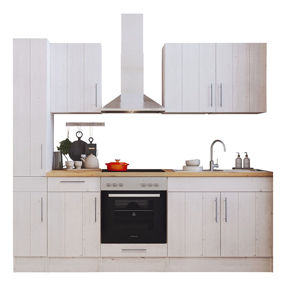 Köögikomplekt Respekta Country 2,4 m, valge, keraamiline pliit