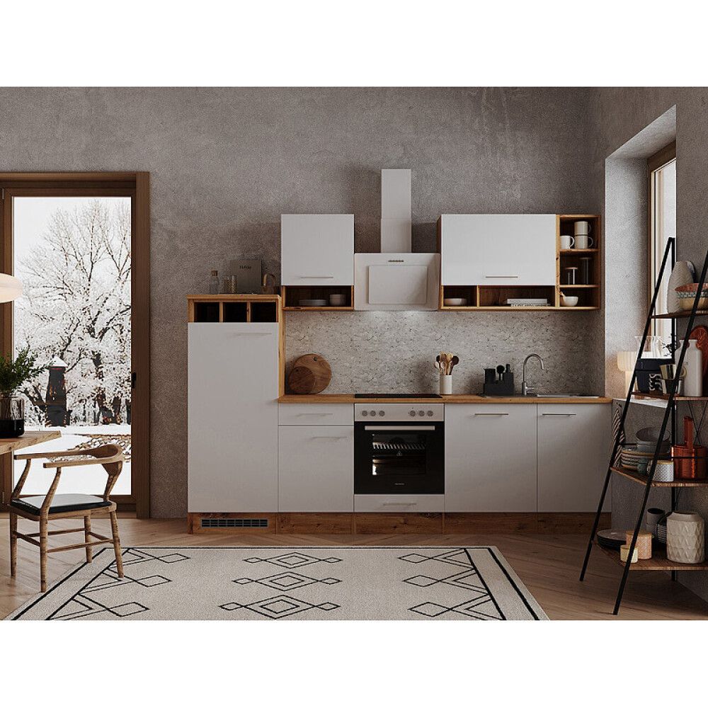 Köögikomplekt Respekta Hilde 2,8 m, valge, keraamiline pliit