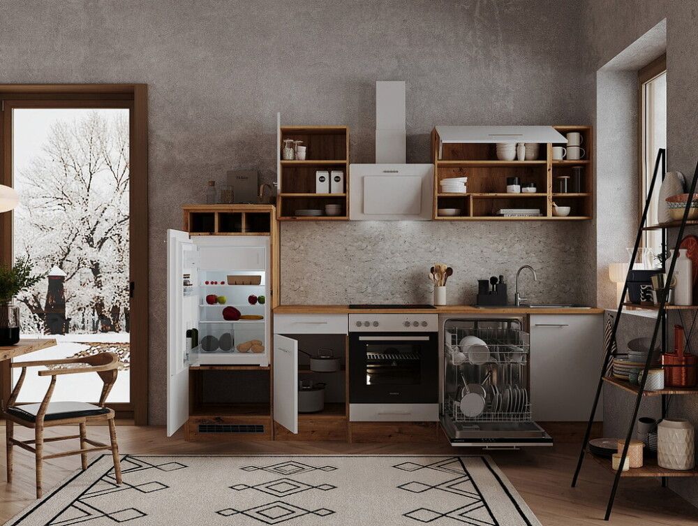 Köögikomplekt Respekta Hilde 2,8 m, valge, keraamiline pliit