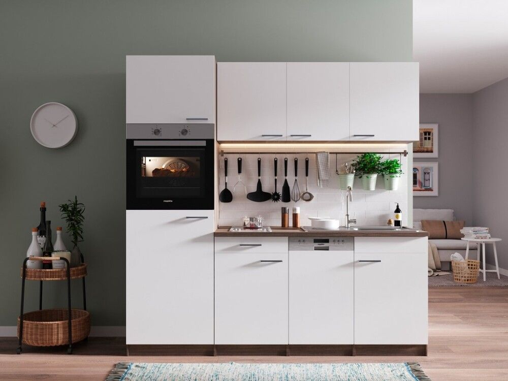 Miniköök Oliver Respekta 2,05 m valge, keraamilise pliidiga