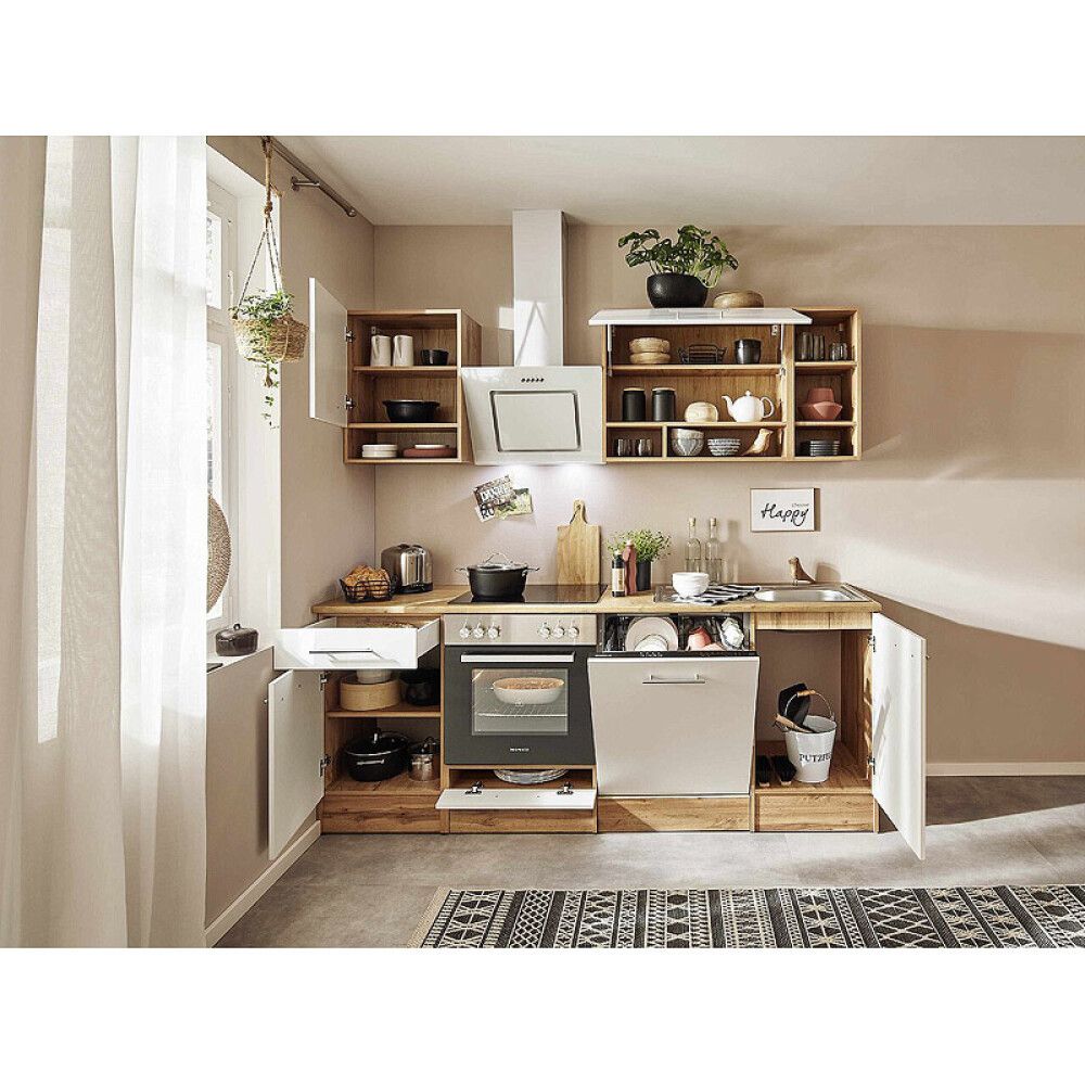 Miniköök Hilde Respekta 2,2 m valge/tamm, keraamilise pliidiga