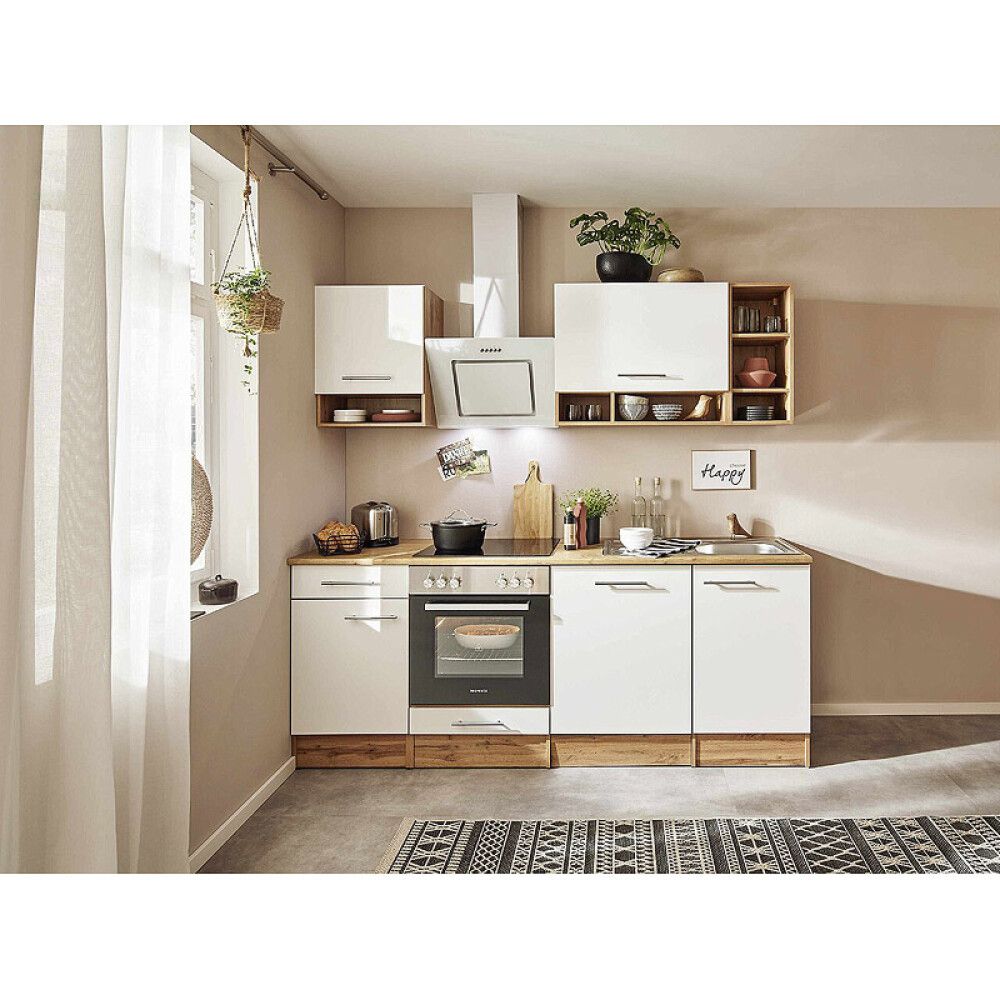 Miniköök Hilde Respekta 2,2 m valge/tamm, keraamilise pliidiga