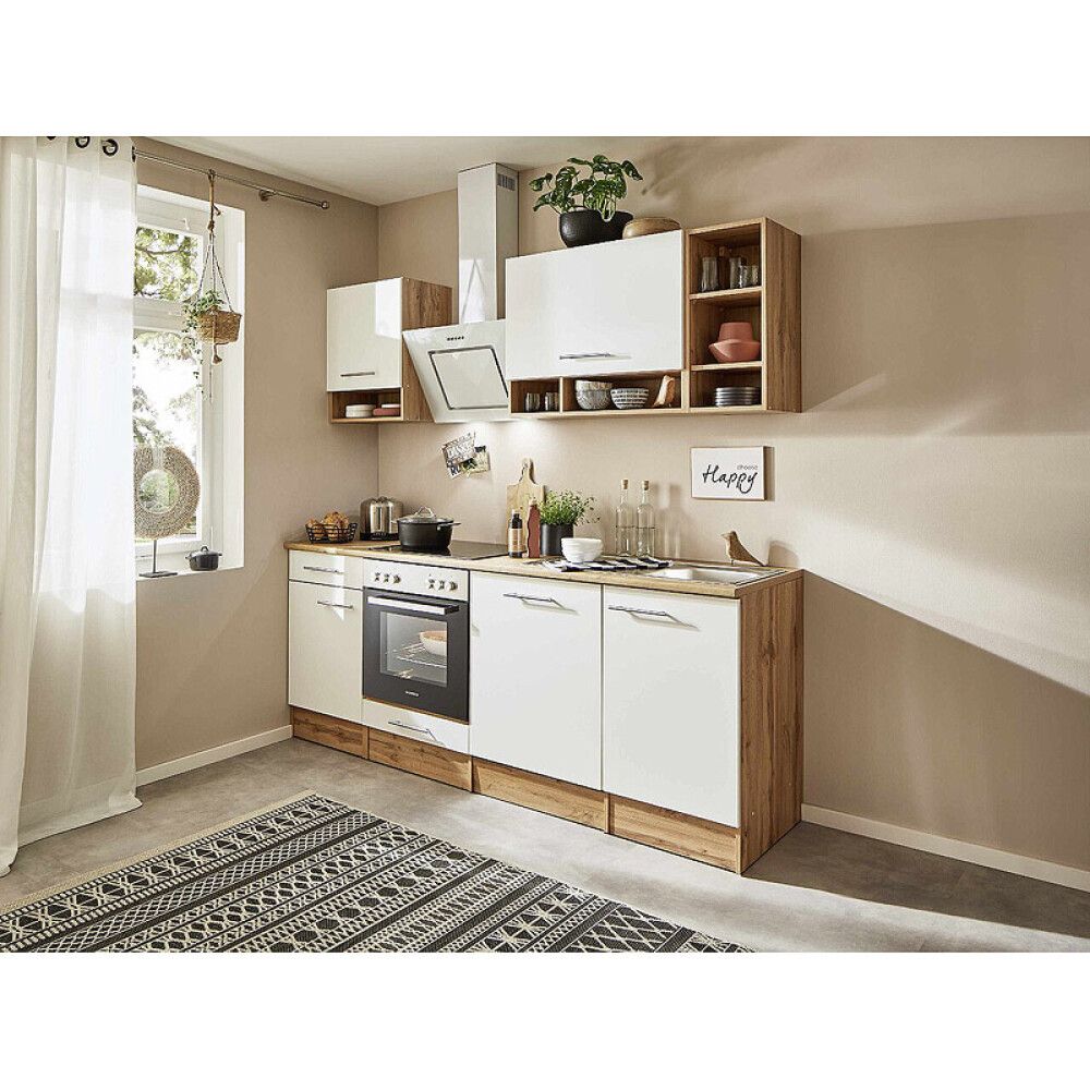 Miniköök Hilde Respekta 2,2 m valge/tamm, keraamilise pliidiga