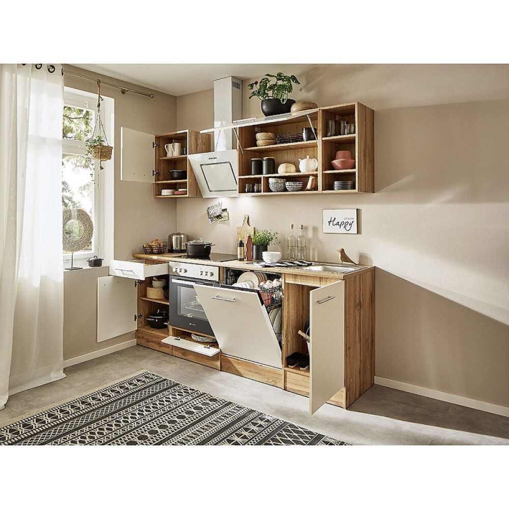 Miniköök Hilde Respekta 2,2 m valge/tamm, keraamilise pliidiga