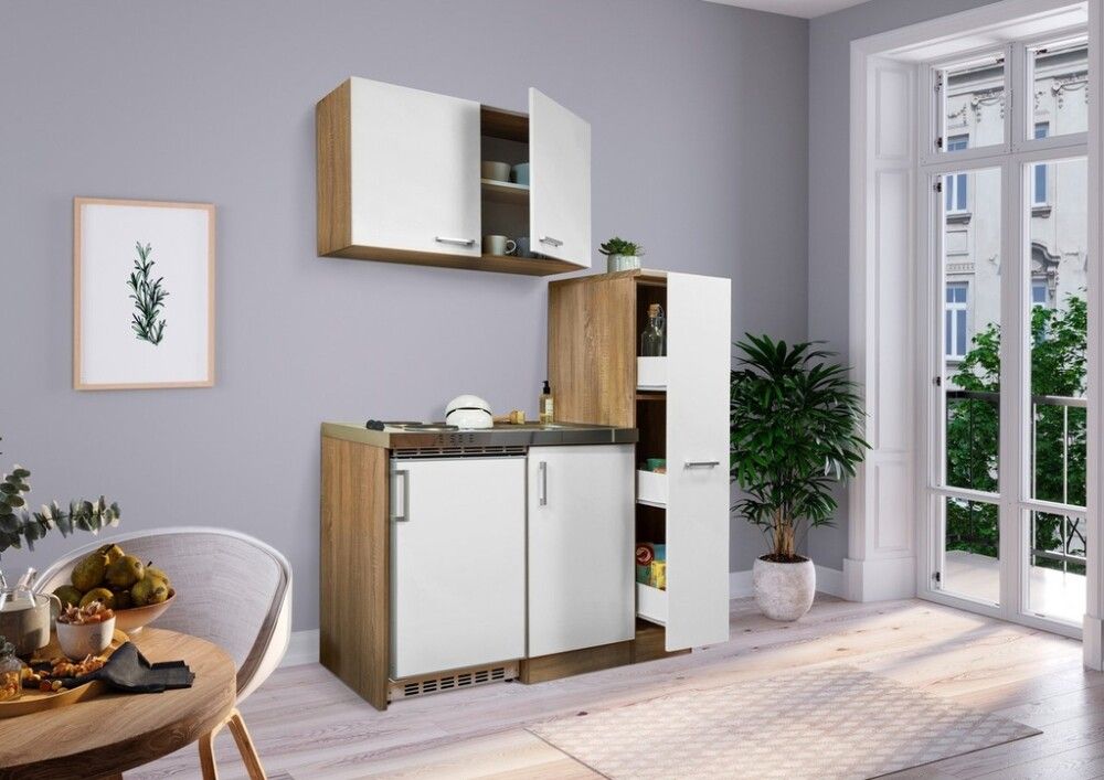 Miniköök Respekta MK130ESWOSS 1,3 m valge/pruun