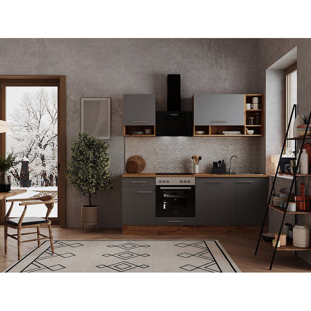 Miniköök Hilde Respekta 2,2 m hall/tamm, keraamilise pliidiga