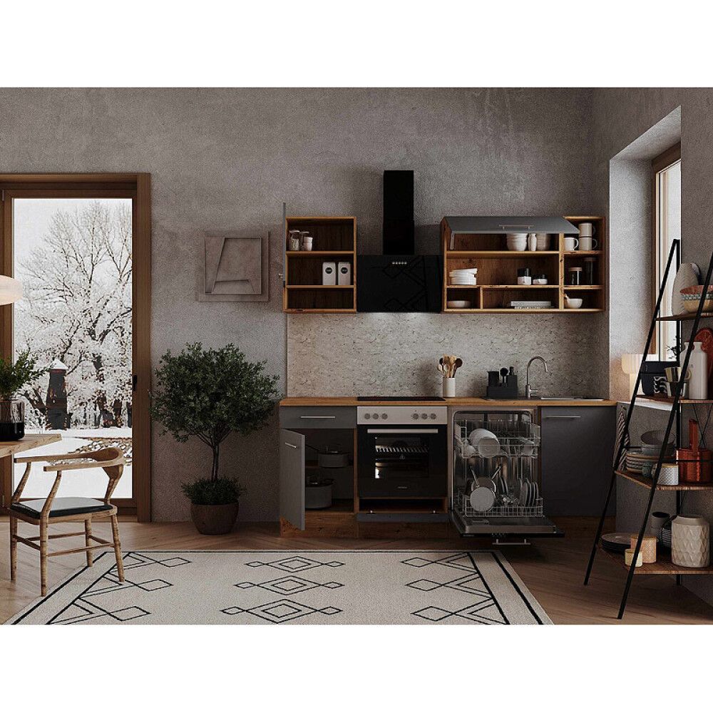 Miniköök Hilde Respekta 2,2 m hall/tamm, keraamilise pliidiga