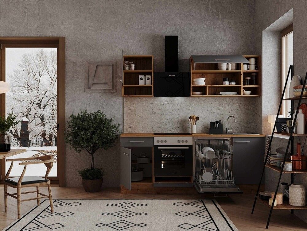 Miniköök Hilde Respekta 2,2 m hall/tamm, keraamilise pliidiga