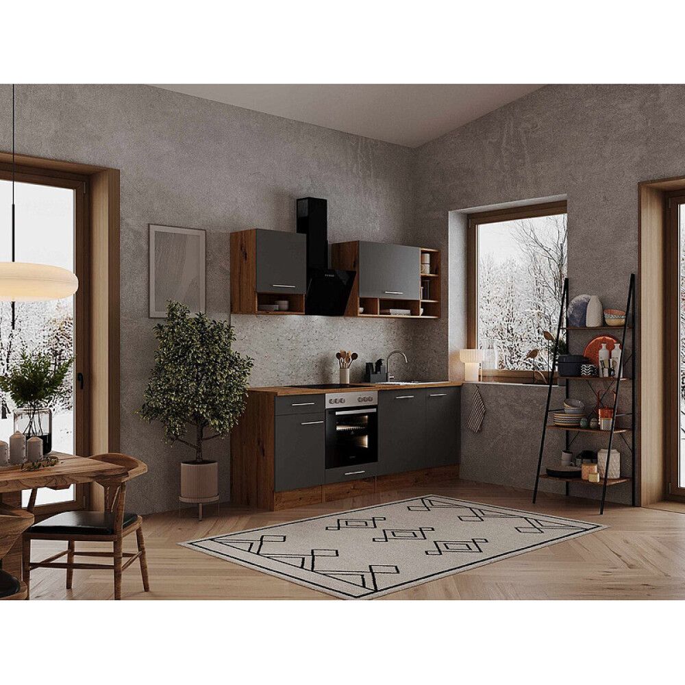 Miniköök Hilde Respekta 2,2 m hall/tamm, keraamilise pliidiga