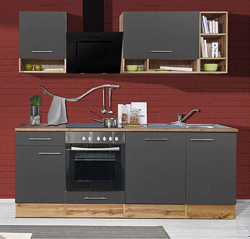 Miniköök Hilde Respekta 2,2 m hall/tamm, keraamilise pliidiga