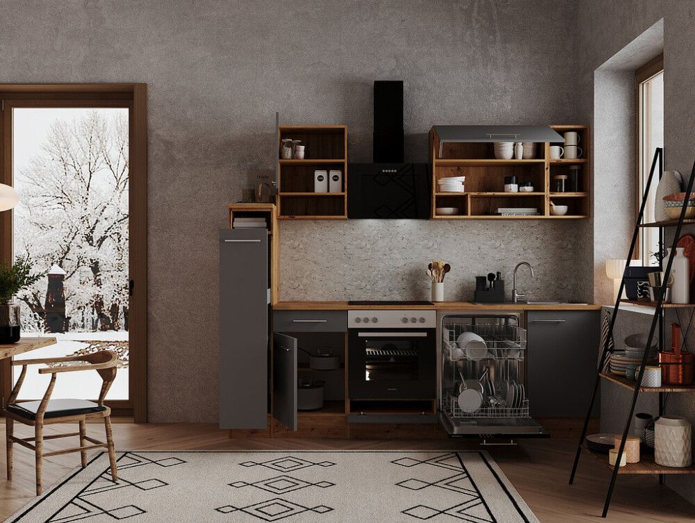 Miniköök Hilde Respekta 2,5 m hall/tamm, keraamilise pliidiga