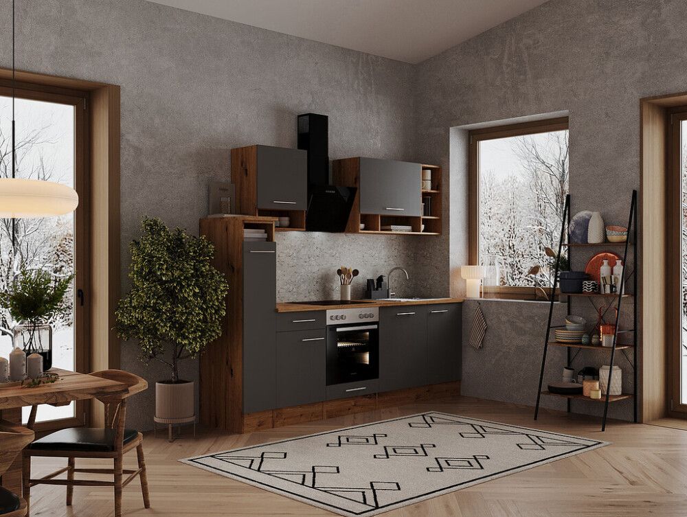 Miniköök Hilde Respekta 2,5 m hall/tamm, keraamilise pliidiga