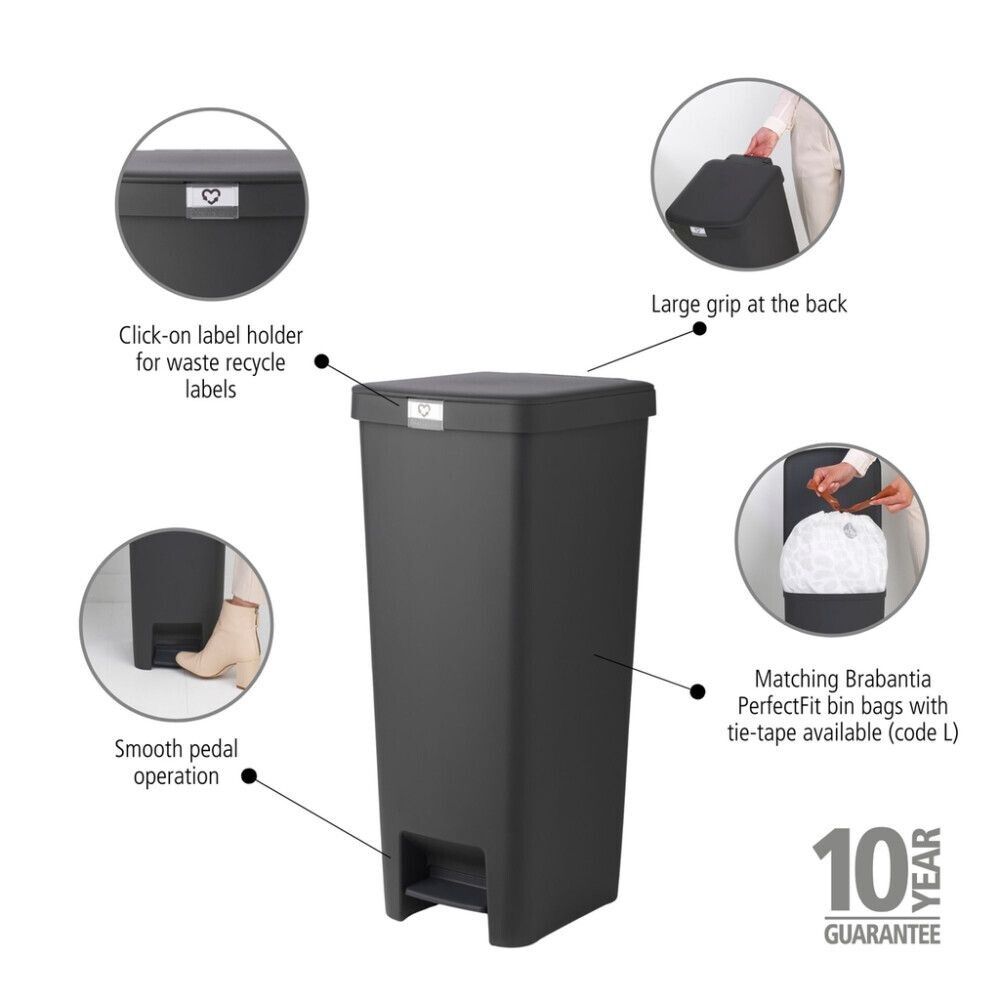 Pedaaliga prügikast Brabantia StepUp 40 l, tumehall