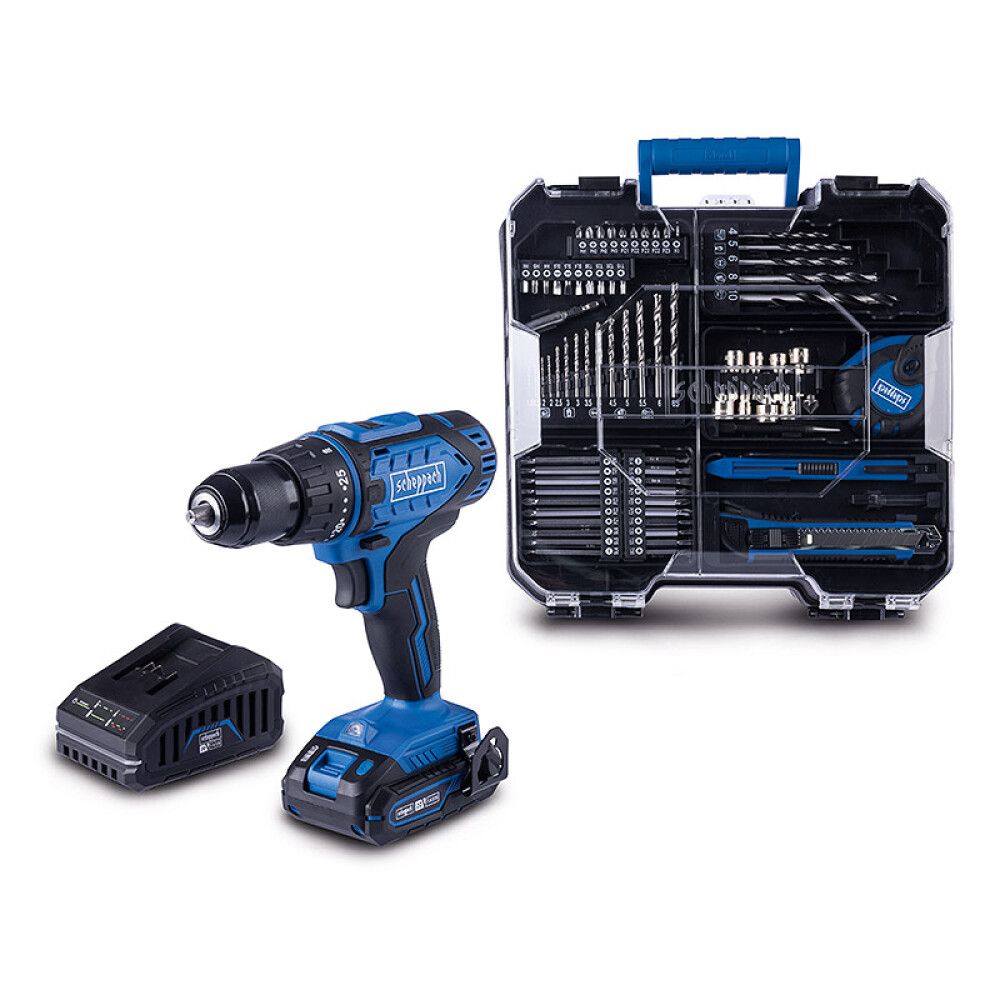 Akutrell Scheppach C-DTB74/1-X 20 V 74-osalise tarvikutekomplektiga