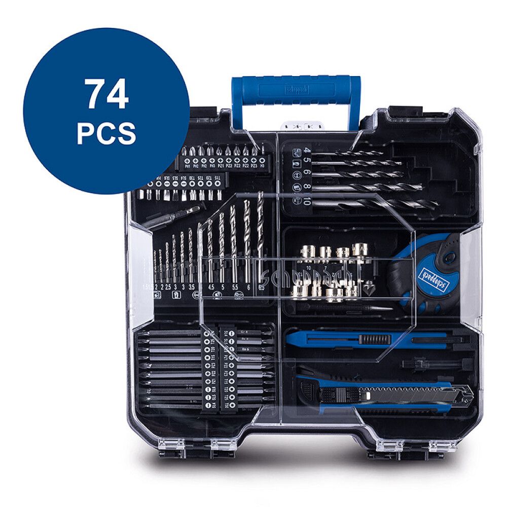 Akutrell Scheppach C-DTB74/1-X 20 V 74-osalise tarvikutekomplektiga