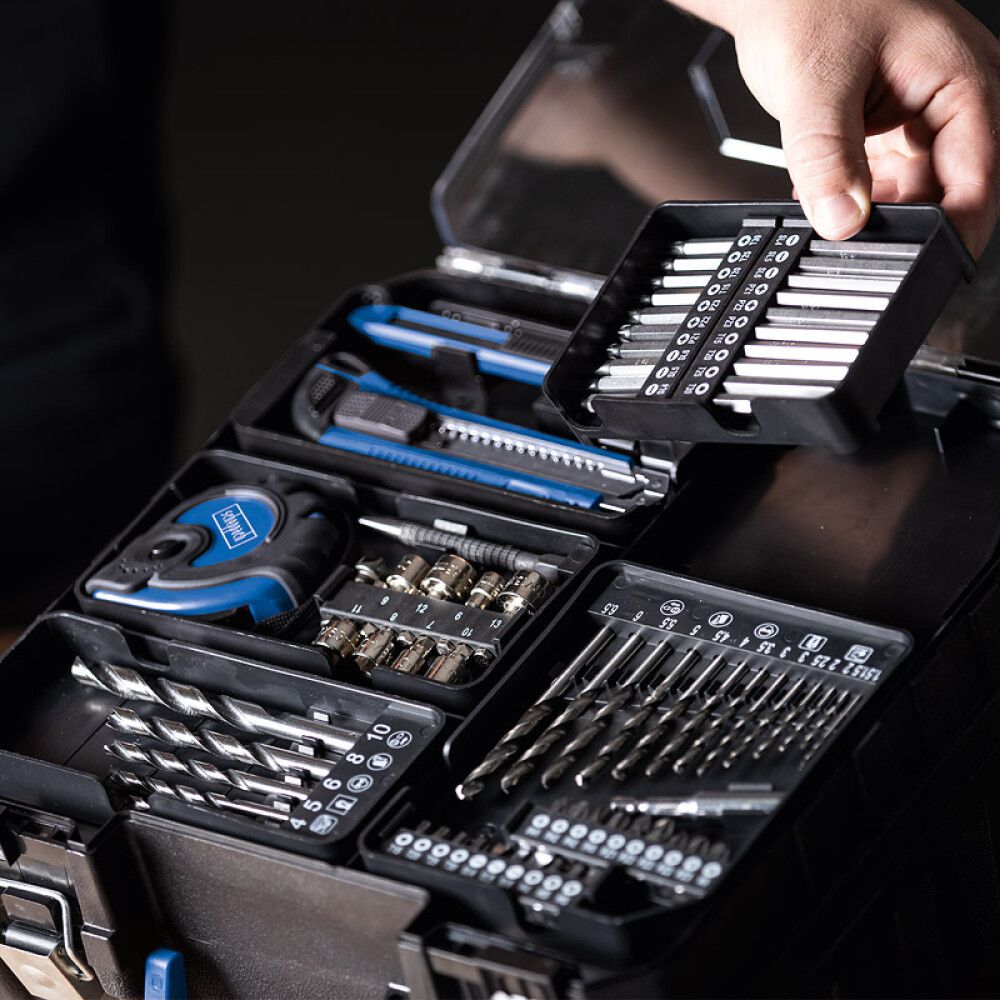 Akutrell Scheppach C-DTB74/1-X 20 V 74-osalise tarvikutekomplektiga