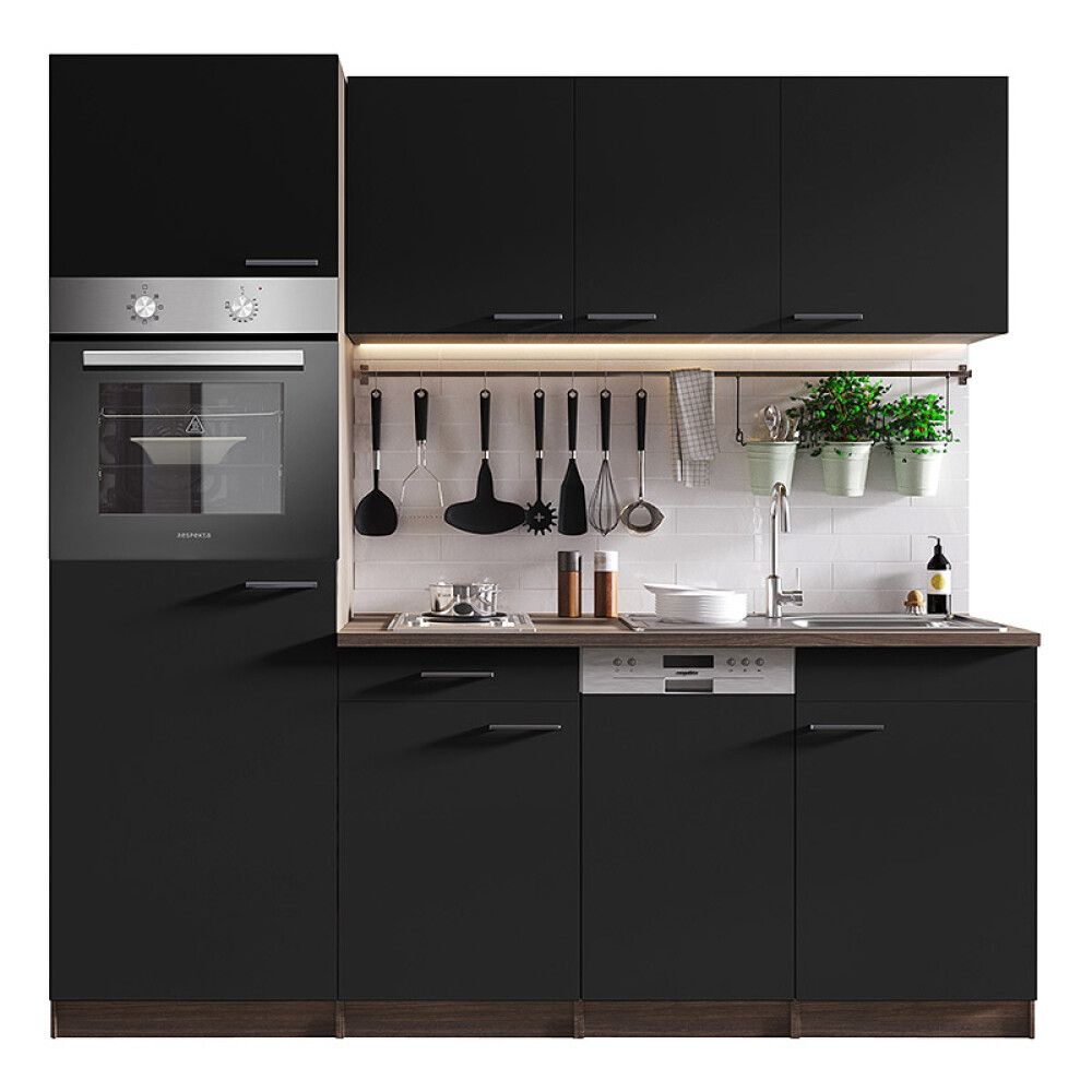 Miniköök Oliver Respekta 2,05 m must, keraamilise pliidiga