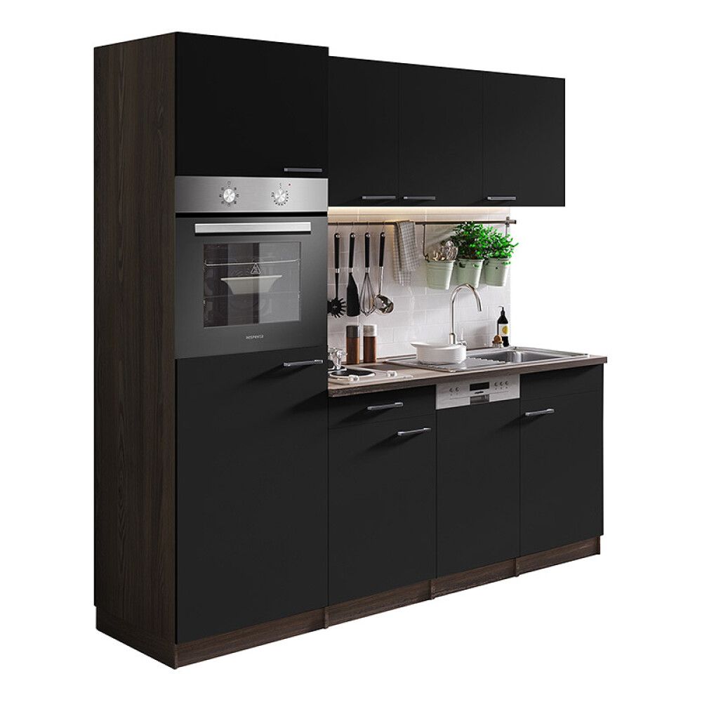 Miniköök Oliver Respekta 2,05 m must, keraamilise pliidiga