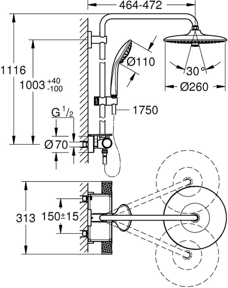 Dušikomplekt termostaatsegistiga Grohe Vitalio Joy 260