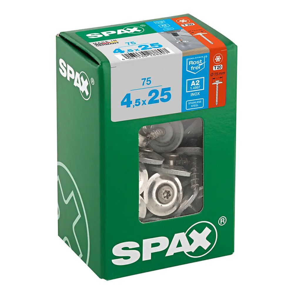 Tihendiga kruvi Spax T-star A2 T20 4,5 x 25 mm 75 tk