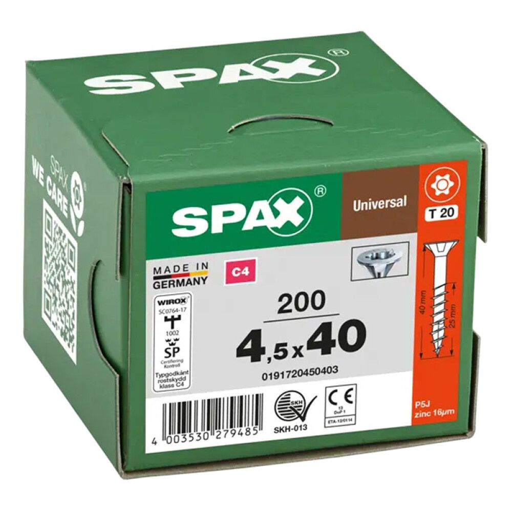 Universaalkruvi Spax T-star plus C4 T20 4,5 x 40 mm 200 tk
