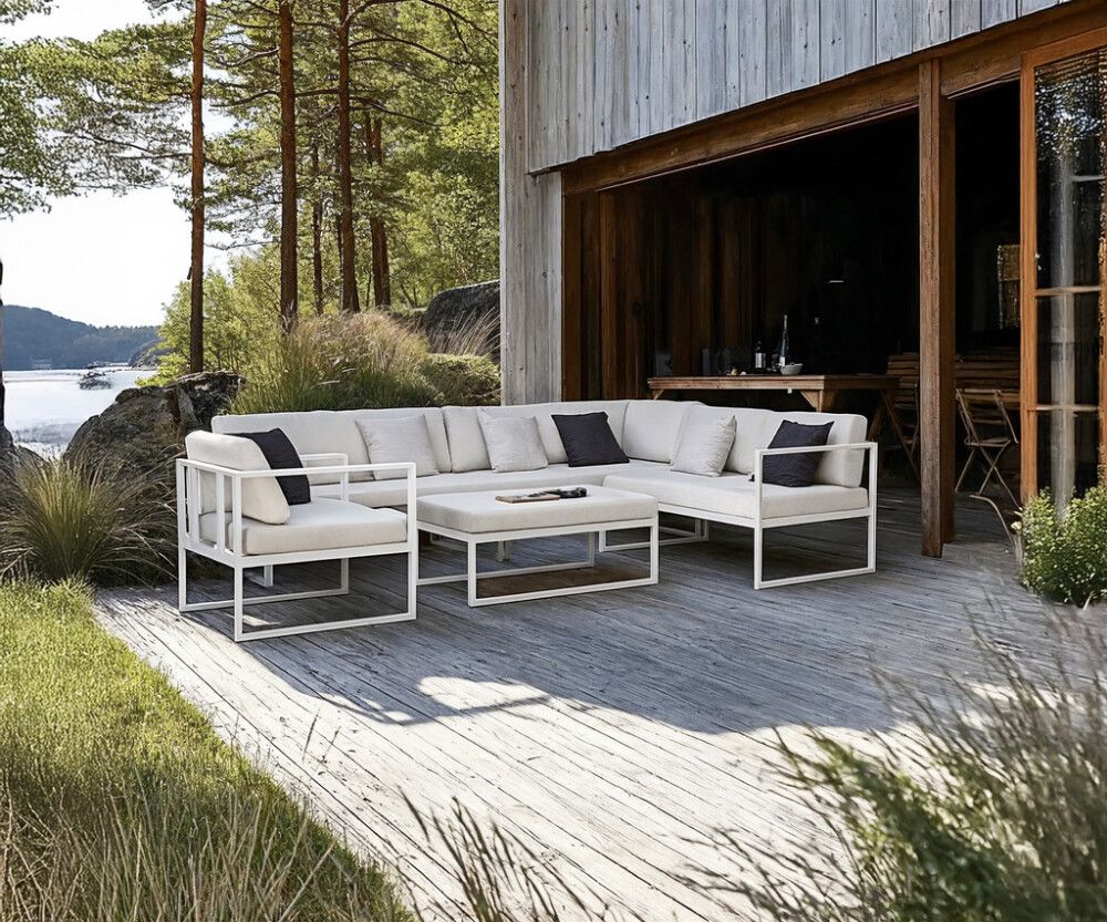 Nurgadiivan Sensum Skepparholmen, valge raam/liivakarva pehmendused