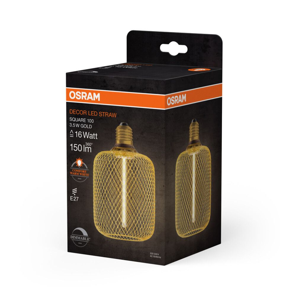 LED-lamp Osram Decor Straw Square 100 E27 150 lm 1800 K, kuldne