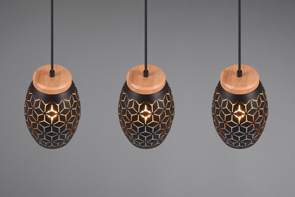 Rippvalgusti Trio Bidar 3-osaline, must/kuldne