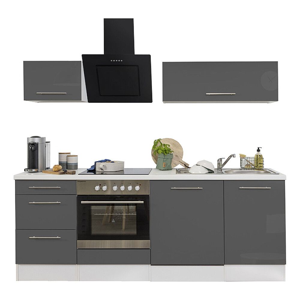 Köögikomplekt Respekta Amanda Premium 2,2 m, hall/valge, keraamiline pliit