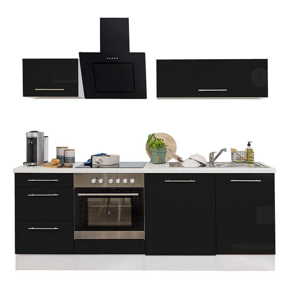 Köögikomplekt Respekta Amanda Premium 2,2 m, must/valge, keraamiline pliit