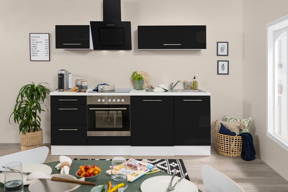 Köögikomplekt Respekta Amanda Premium 2,2 m, must/valge, keraamiline pliit