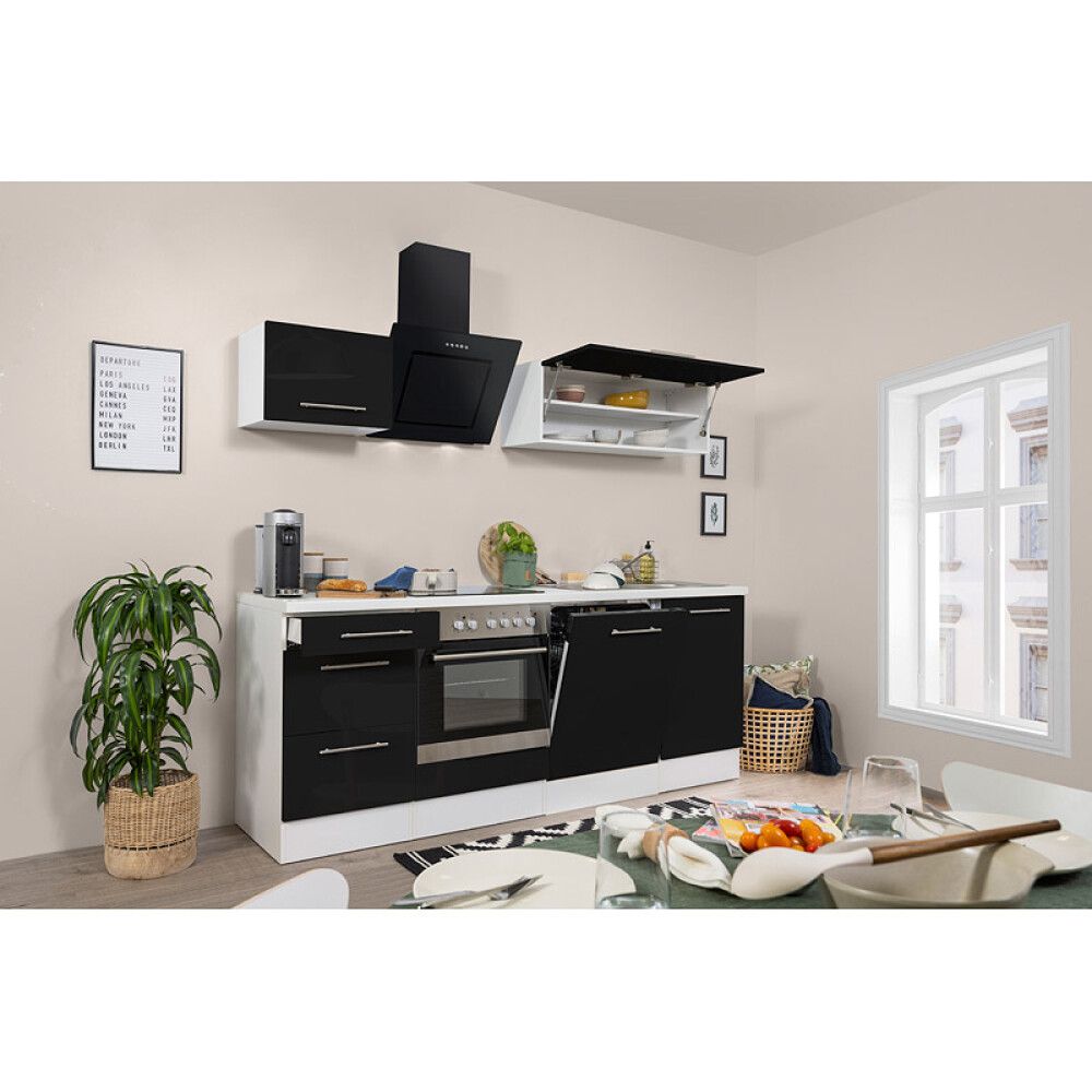 Köögikomplekt Respekta Amanda Premium 2,2 m, must/valge, keraamiline pliit
