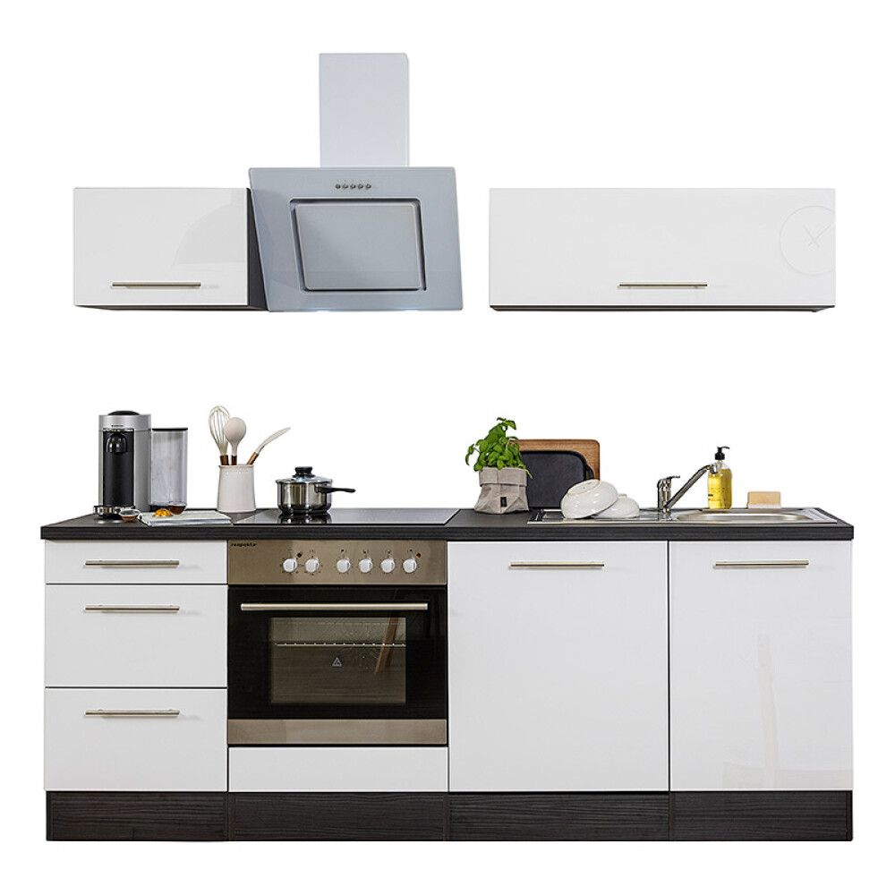 Köögikomplekt Respekta Amanda Premium 2,2 m, valge/must, keraamiline pliit