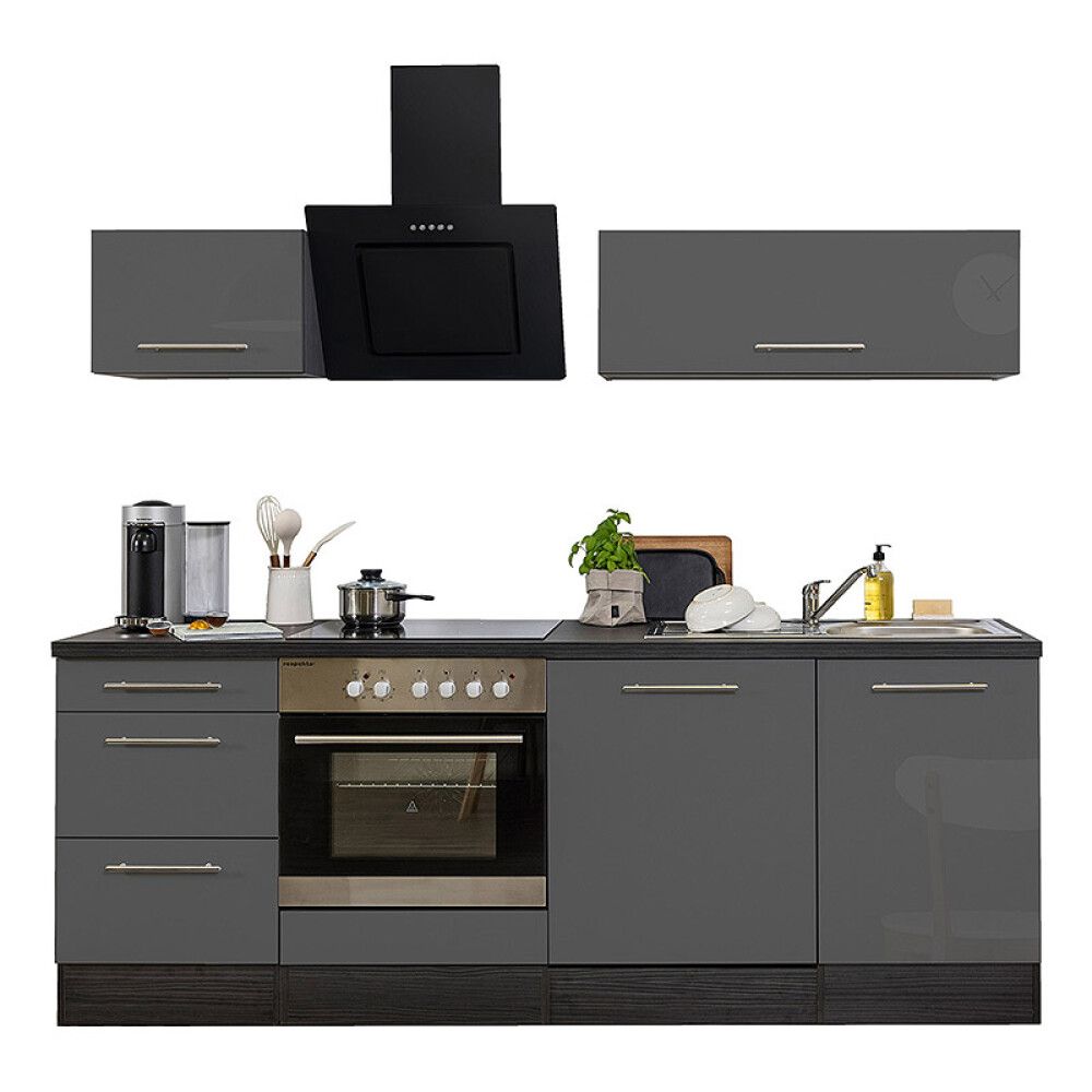 Köögikomplekt Respekta Amanda Premium 2,2 m, hall/must, keraamiline pliit