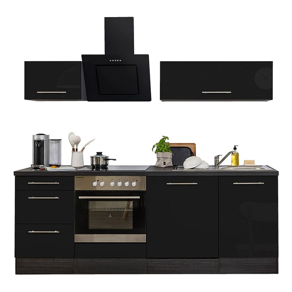 Köögikomplekt Respekta Amanda Premium 2,2 m, must, keraamiline pliit