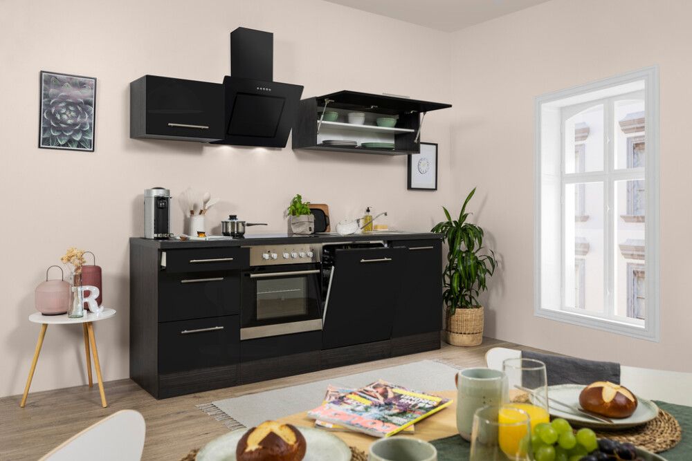 Köögikomplekt Respekta Amanda Premium 2,2 m, must, keraamiline pliit