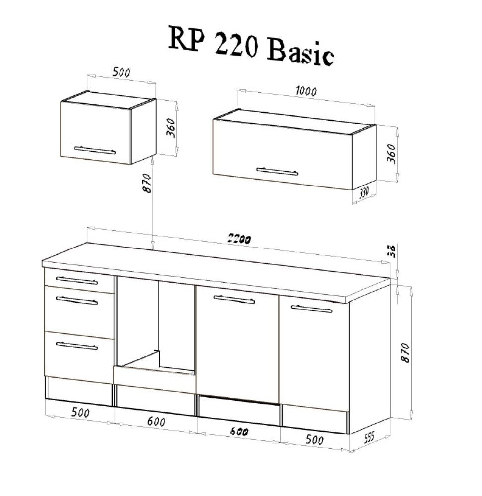 Köögikomplekt Respekta Amanda Premium 2,2 m, must, keraamiline pliit