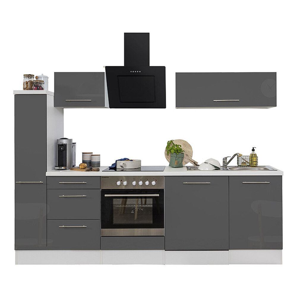 Köögikomplekt Respekta Amanda Premium 2,5 m, hall/valge, keraamiline pliit