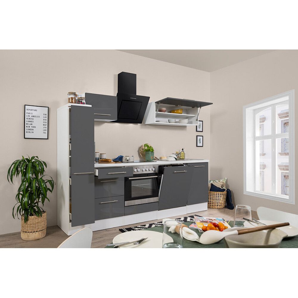 Köögikomplekt Respekta Amanda Premium 2,5 m, hall/valge, keraamiline pliit