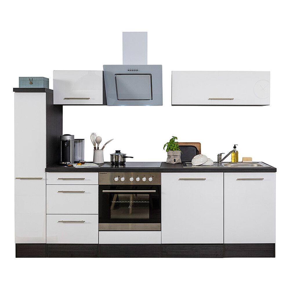 Köögikomplekt Respekta Amanda Premium 2,5 m, valge/must, keraamiline pliit