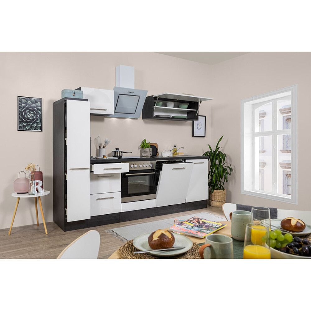 Köögikomplekt Respekta Amanda Premium 2,5 m, valge/must, keraamiline pliit