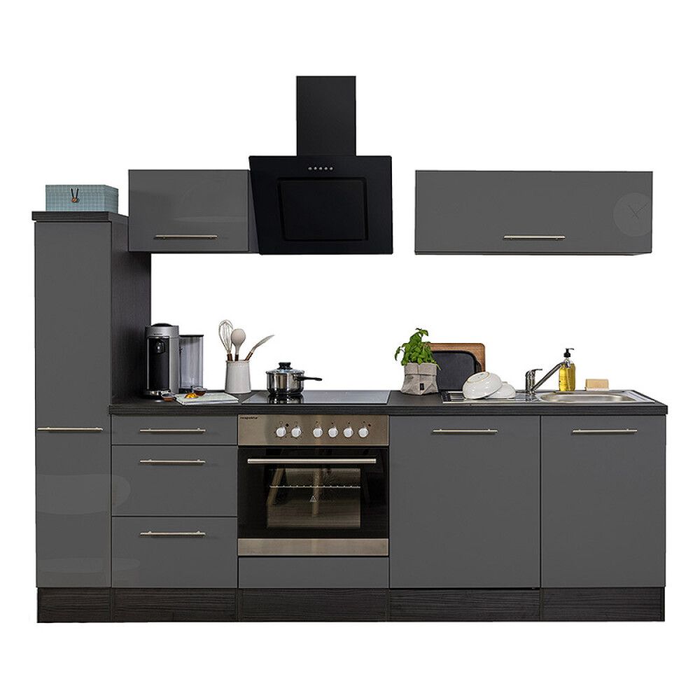 Köögikomplekt Respekta Amanda Premium 2,5 m, tumehall/must, keraamiline pliit