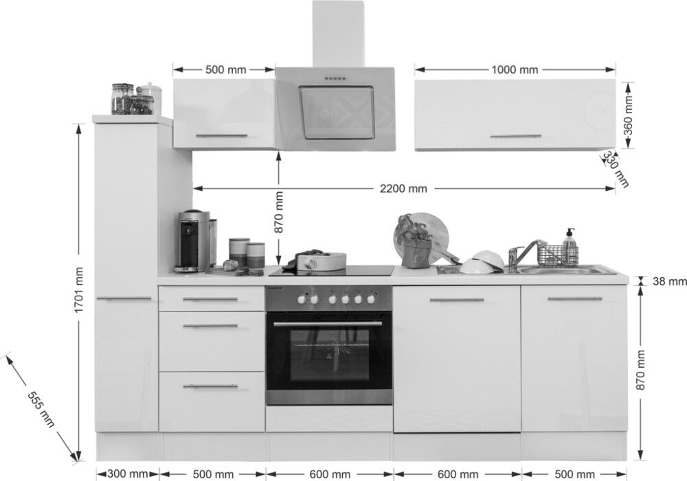 Köögikomplekt Respekta Amanda Premium 2,5 m, tumehall/must, keraamiline pliit