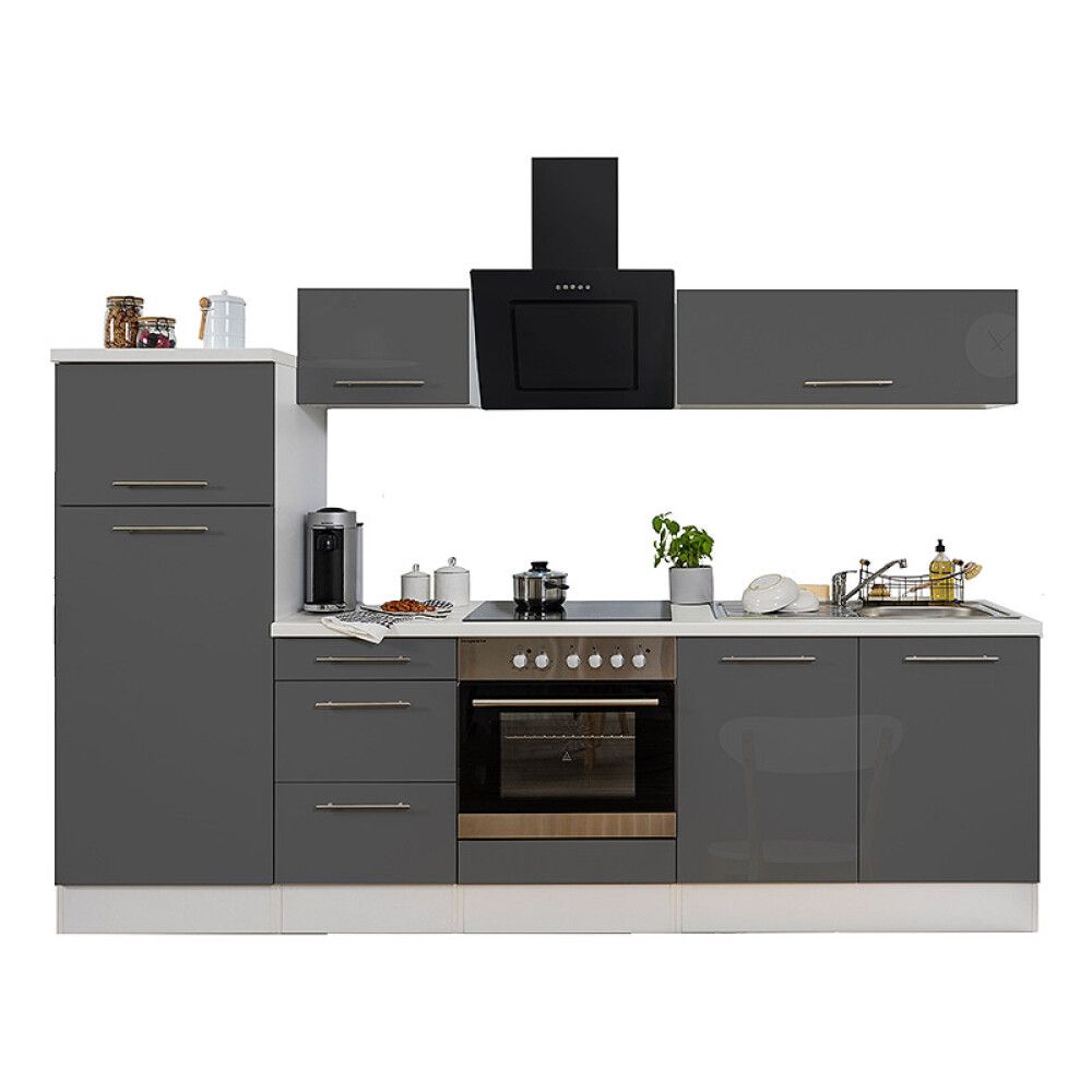 Köögikomplekt Respekta Amanda Premium 2,7 m, hall/valge, keraamiline pliit