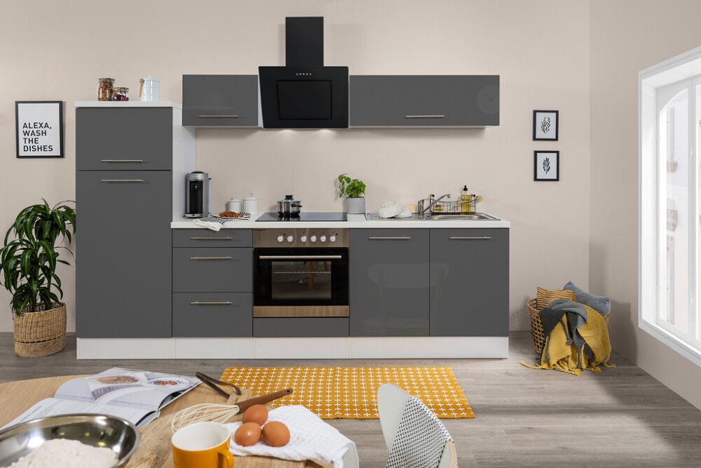 Köögikomplekt Respekta Amanda Premium 2,7 m, hall/valge, keraamiline pliit