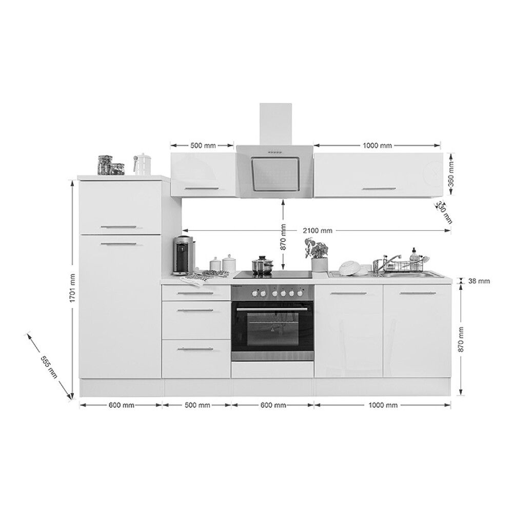 Köögikomplekt Respekta Amanda Premium 2,7 m, hall/valge, keraamiline pliit
