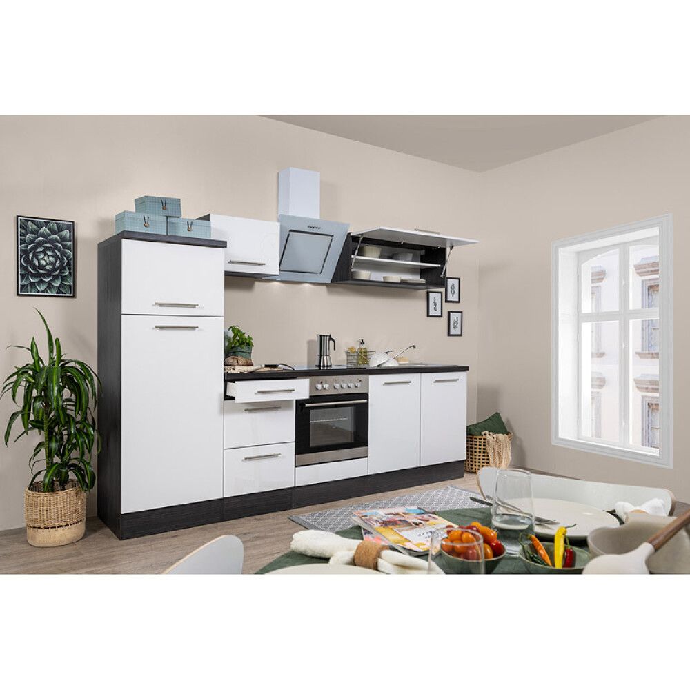 Köögikomplekt Respekta Amanda Premium 2,7 m, valge/must, keraamiline pliit