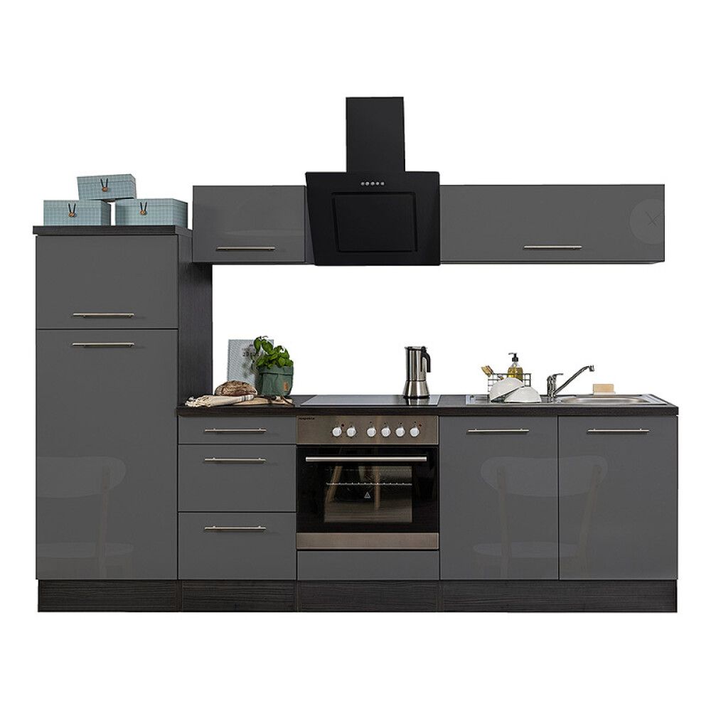 Köögikomplekt Respekta Amanda Premium 2,7 m, hall/must, keraamiline pliit